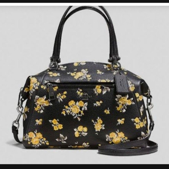 Coach Handbags - Coach Black Leather Satchel with Yellow Floral Print